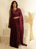 Chinnon Dark Pink Party Wear Lace Work Ready To Wear Saree